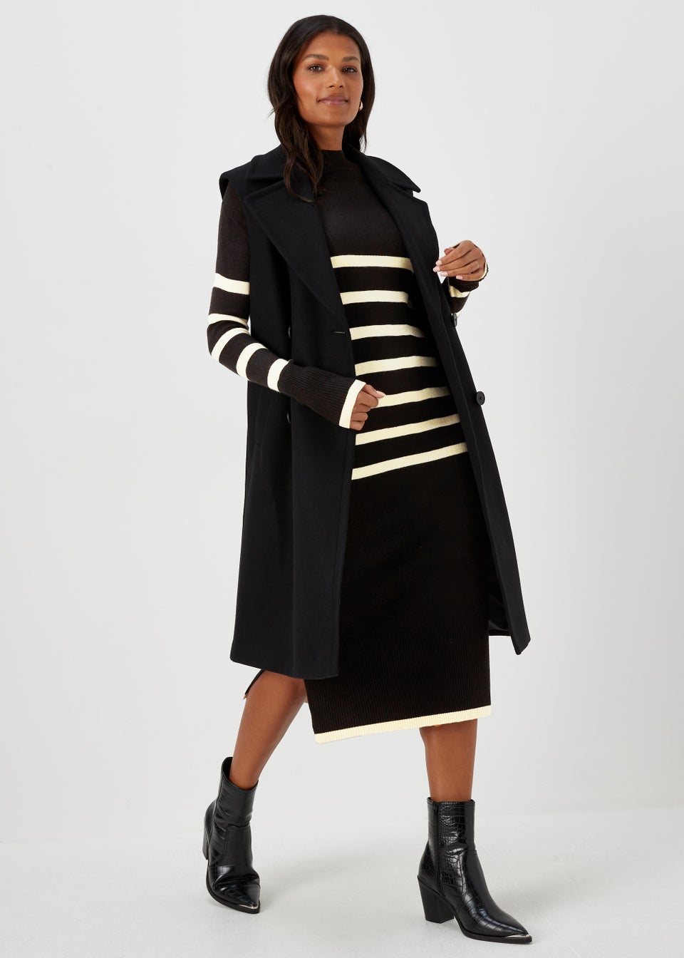 Black & Cream Stripe Super Soft Turtle Neck Dress