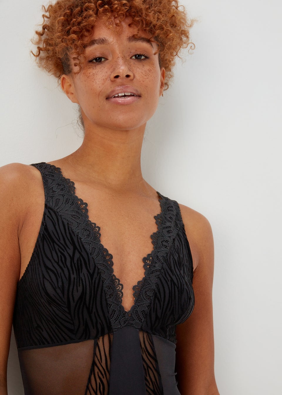 Black Animal Print Flock Bodysuit