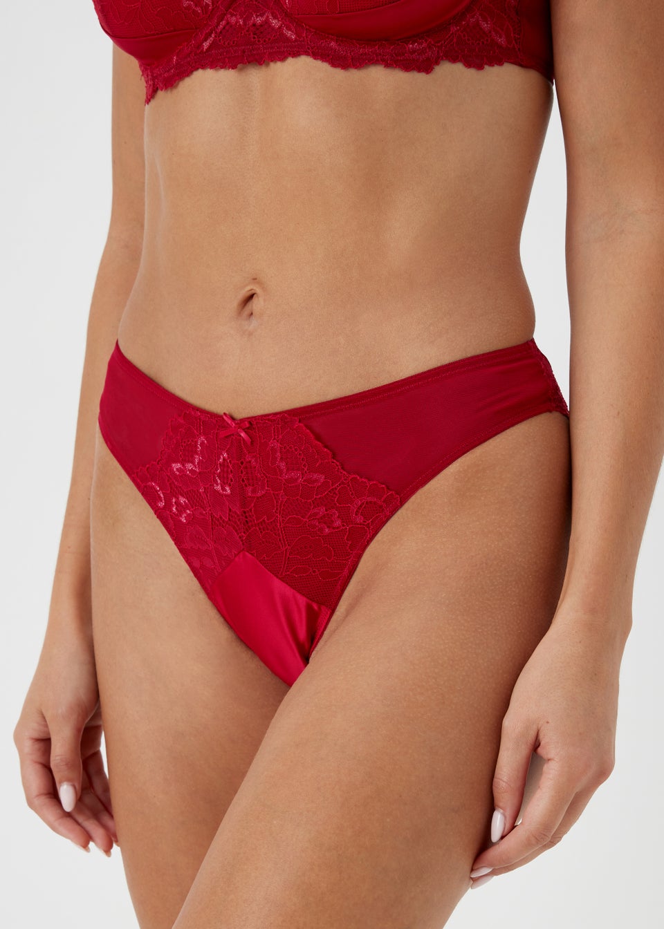 Red Satin Lace High Leg Knickers