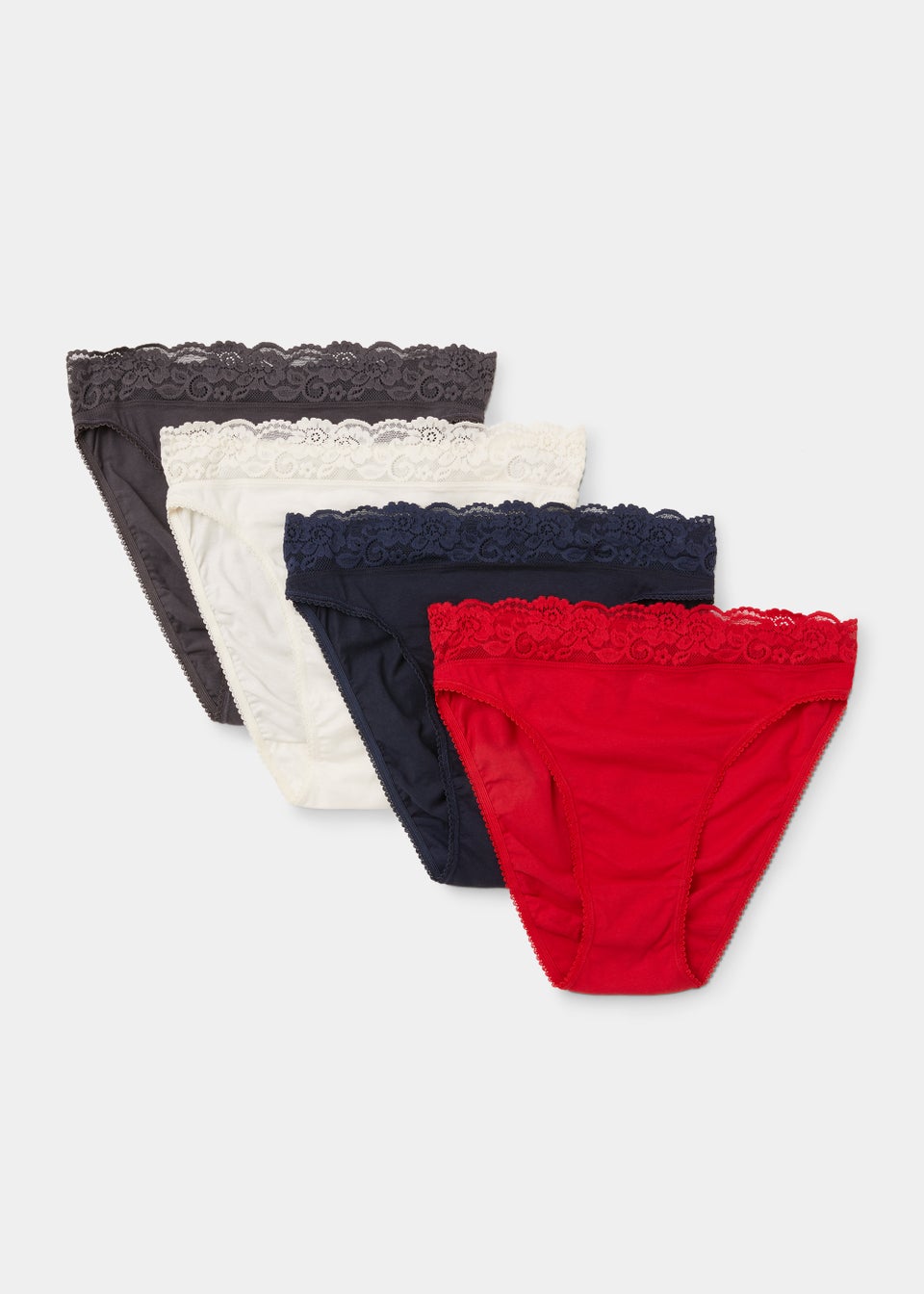 4 Pack Lace Trim High Leg Knickers
