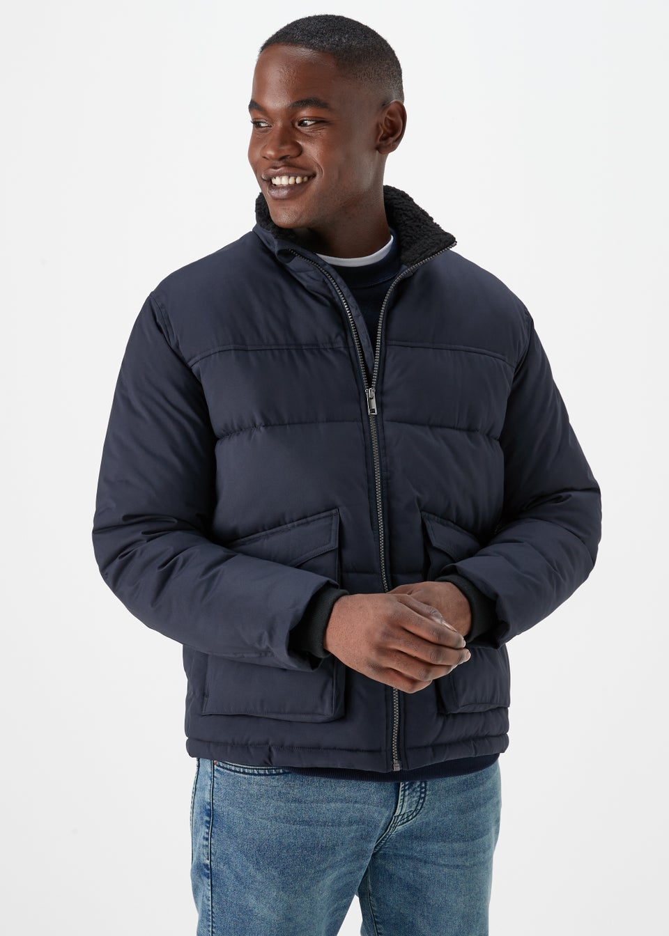 Navy Funnel Neck Water-Resistant Puffa Jacket