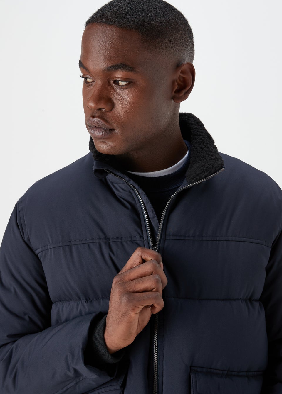 Navy Funnel Neck Water Resistant Puffa Jacket