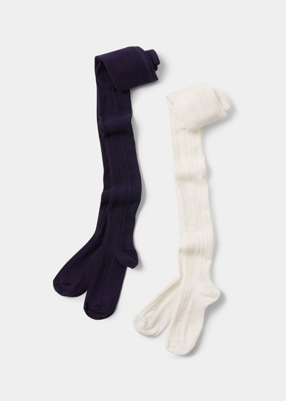 Girls 2 Pack Navy & Cream Cable Knit Tights (2-9yrs)