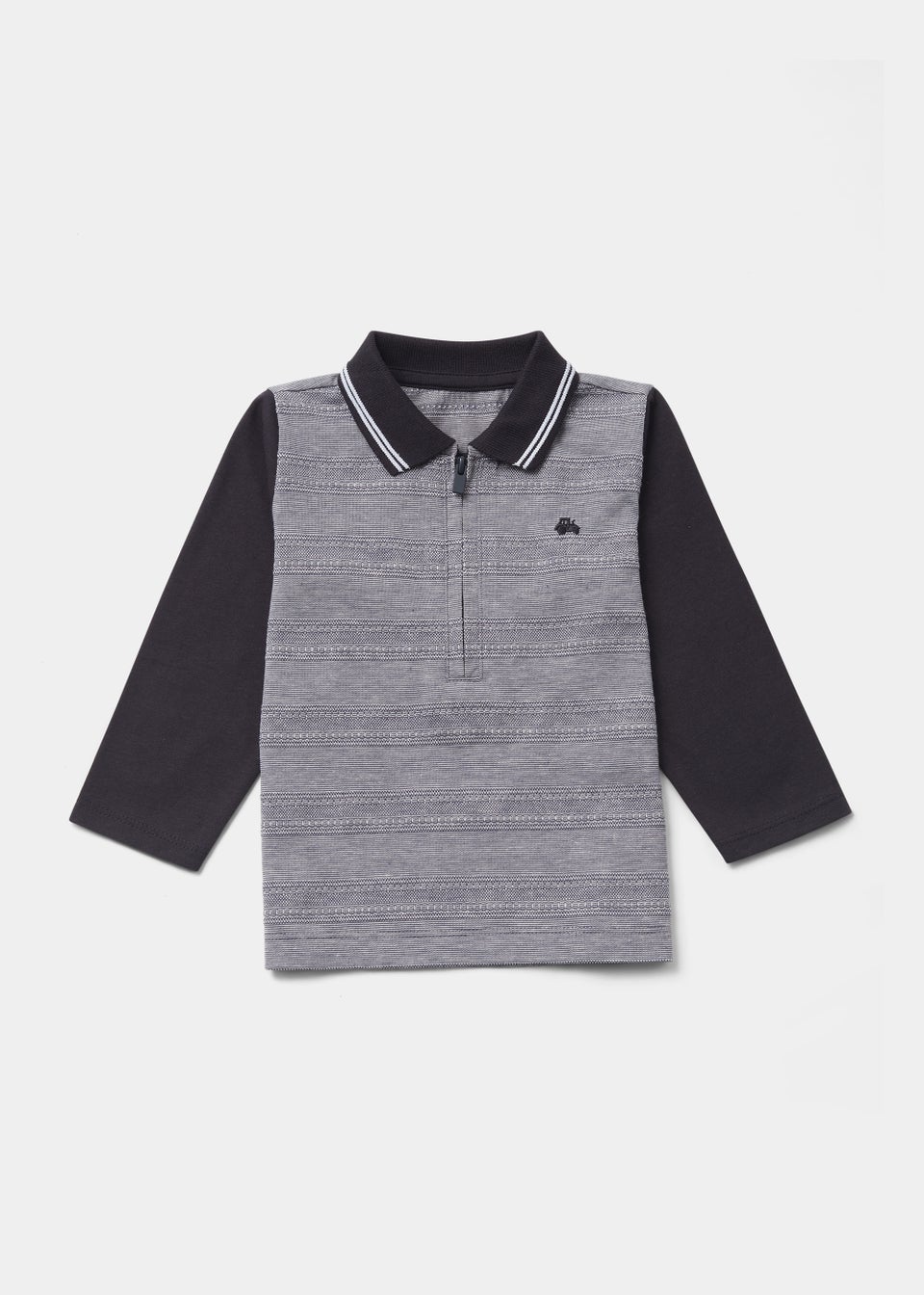 Boys Grey Textured Long Sleeve Polo Shirt (9mths-6yrs)