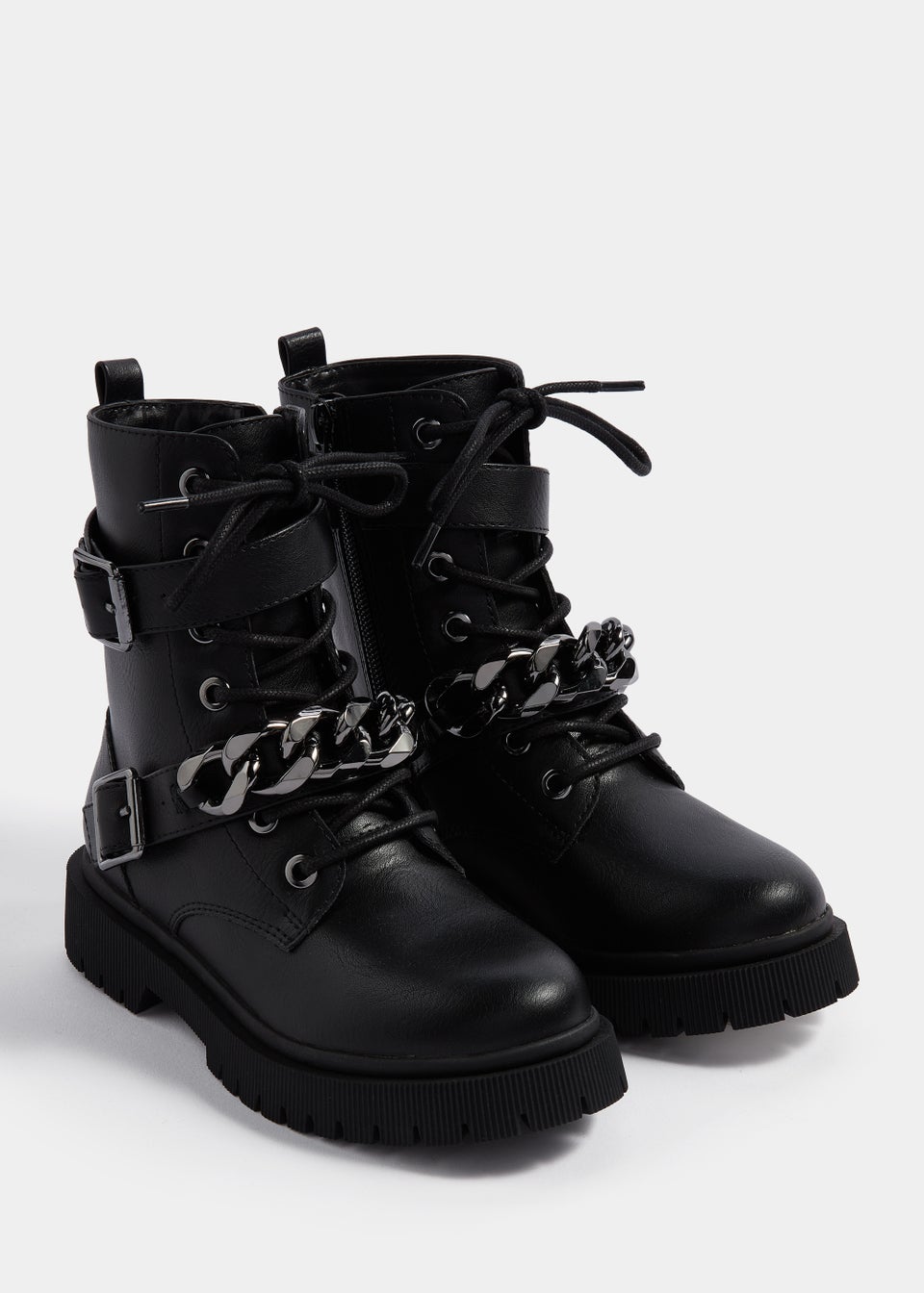 Girls Black Chain Biker Boots (Younger 10-Older 5)
