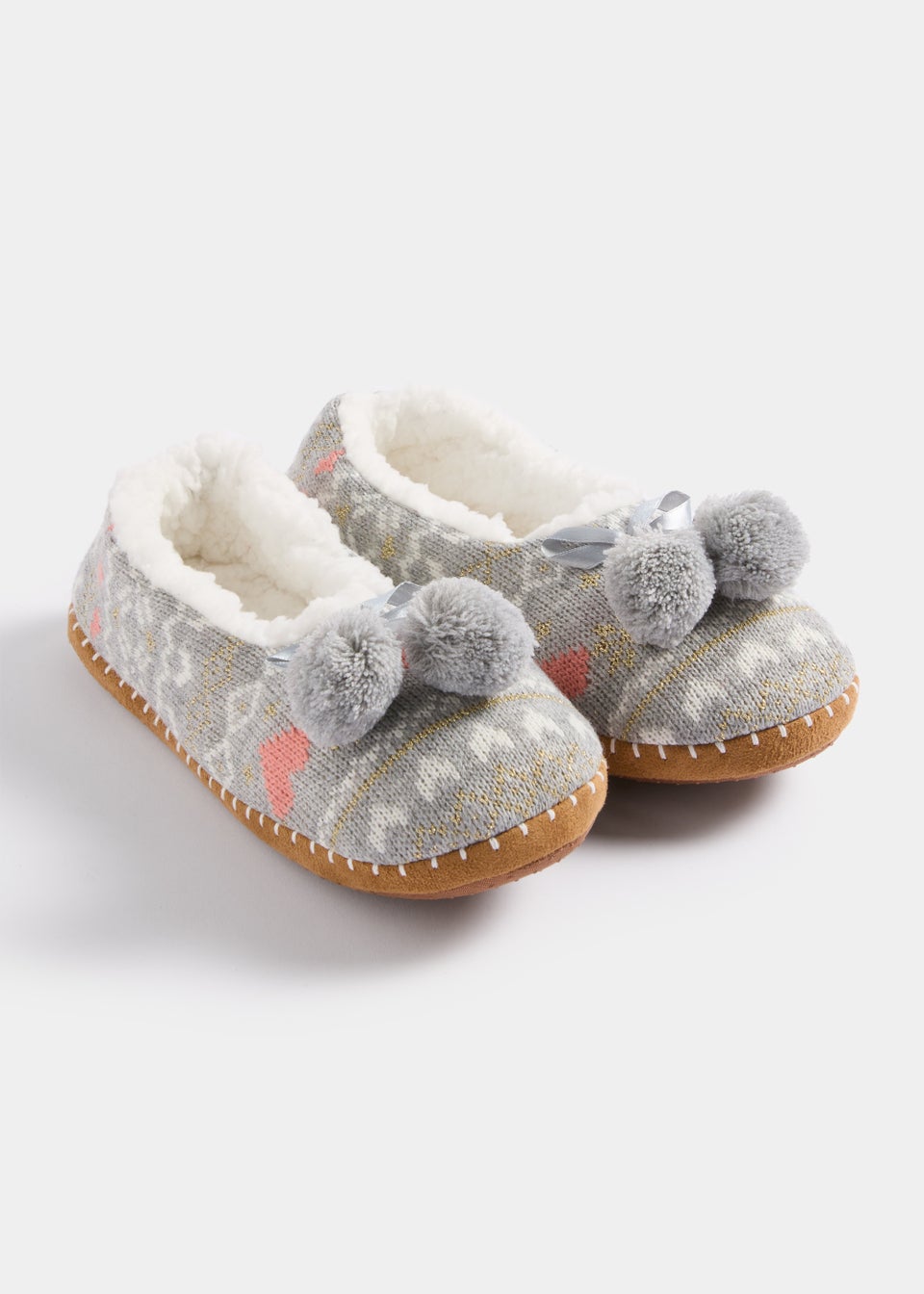 Grey Fair Isle Slippers
