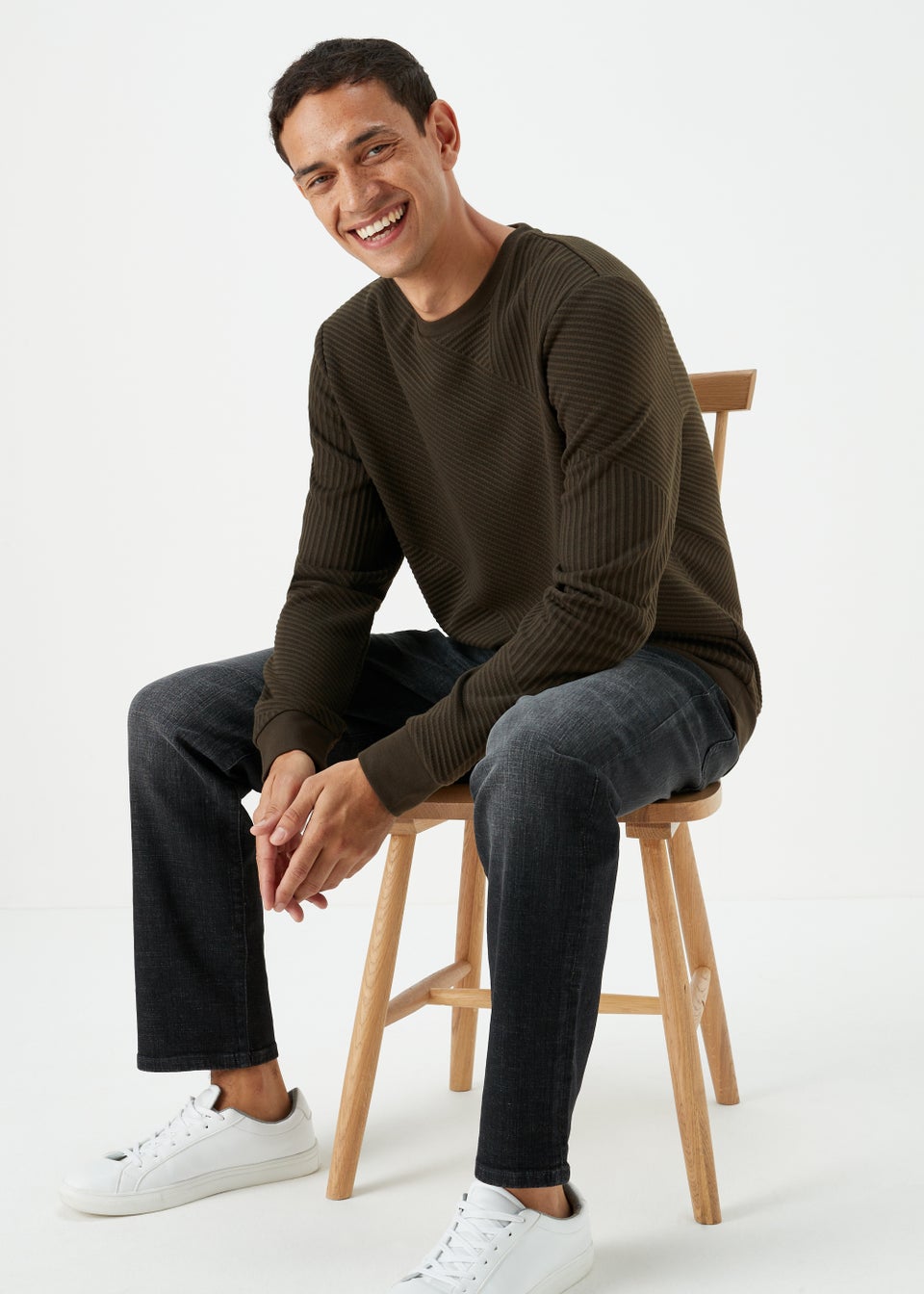 Khaki Textured Crewneck Sweatshirt