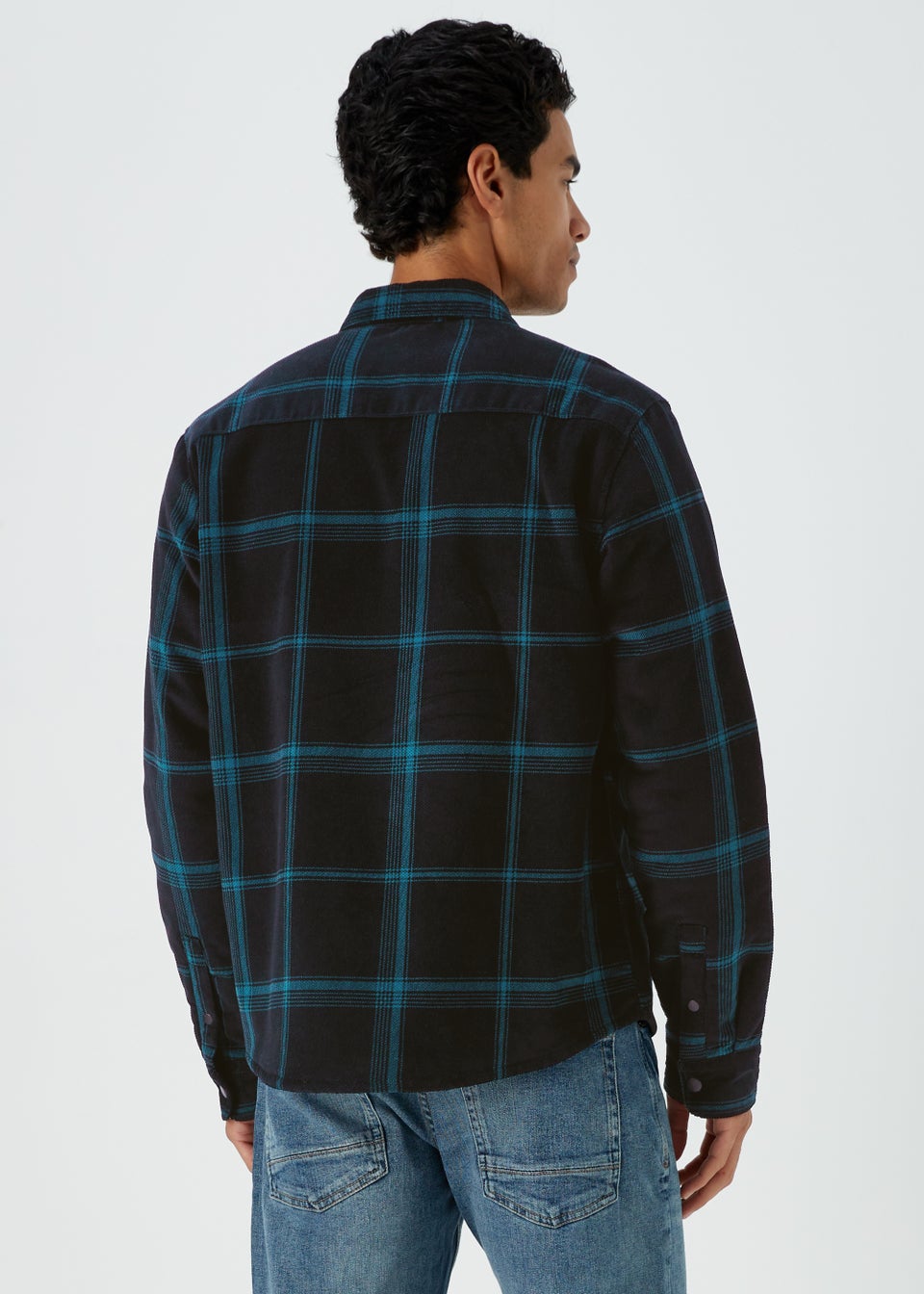 Black Check Cord Fleece Overshirt