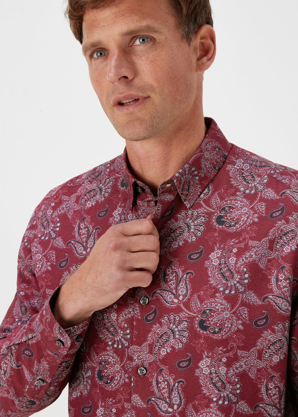 Burgundy Floral Print Smart Shirt - Matalan