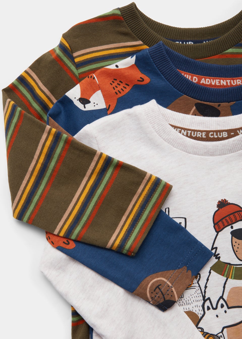 Boys 3 Pack Bear & Stripe Long Sleeve T-Shirts (9mths-6yrs)
