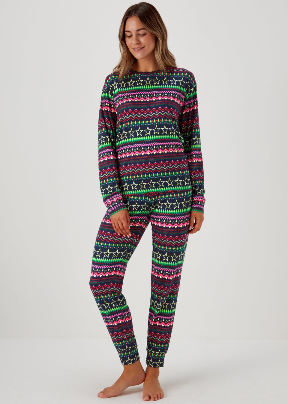 Multicoloured Neon Fair Isle Pyjama Set