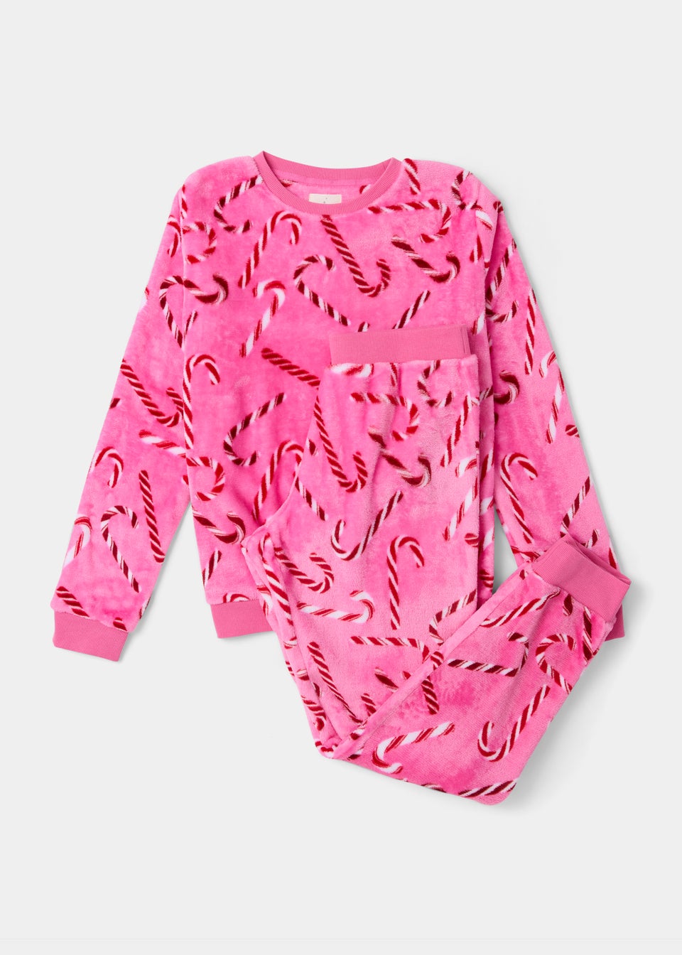 Pink Christmas Candy Cane Fleece Pyjama Set