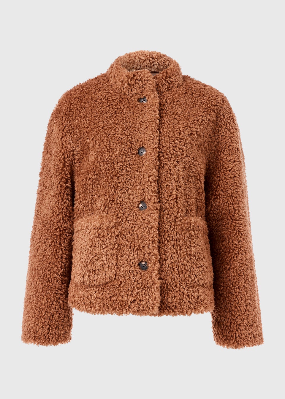 Brown Teddy Fleece Button Up Jacket