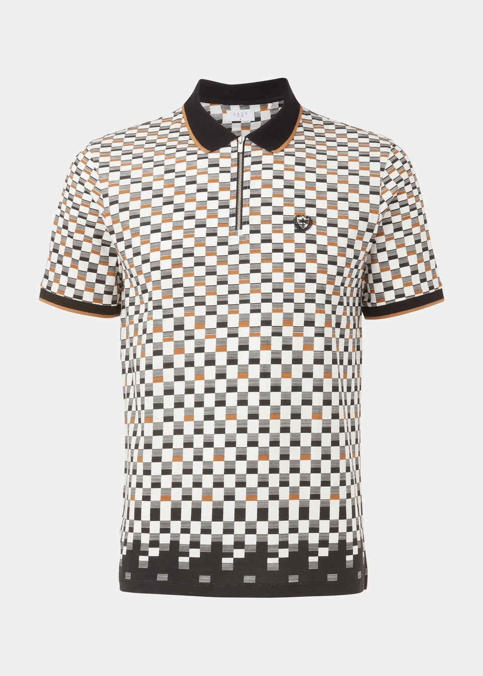 White Print Zip Up Polo Shirt