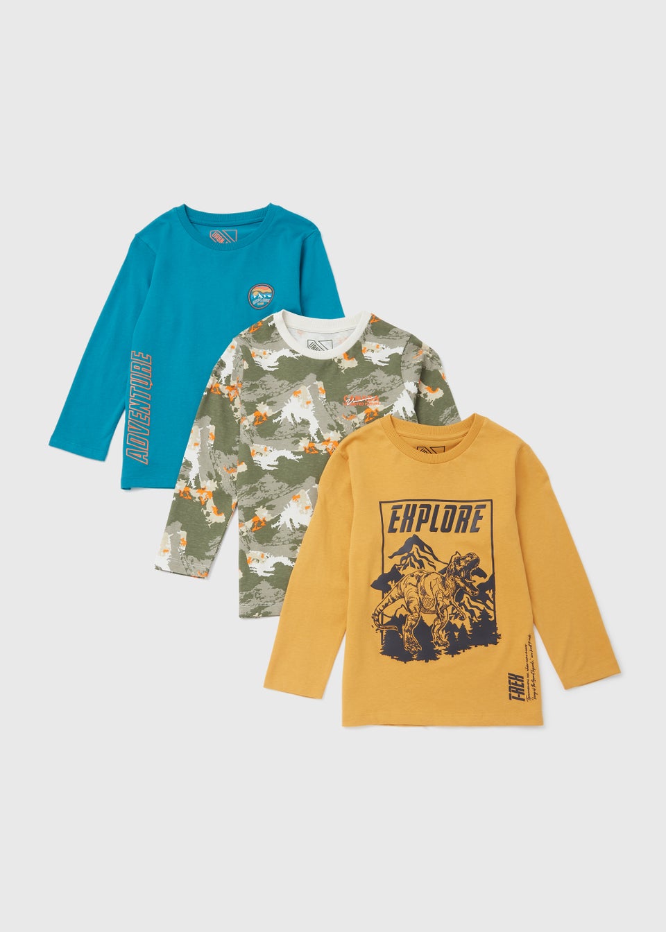 Boys 3 Pack Multicoloured Explore Print Long Sleeve T Shirts 4