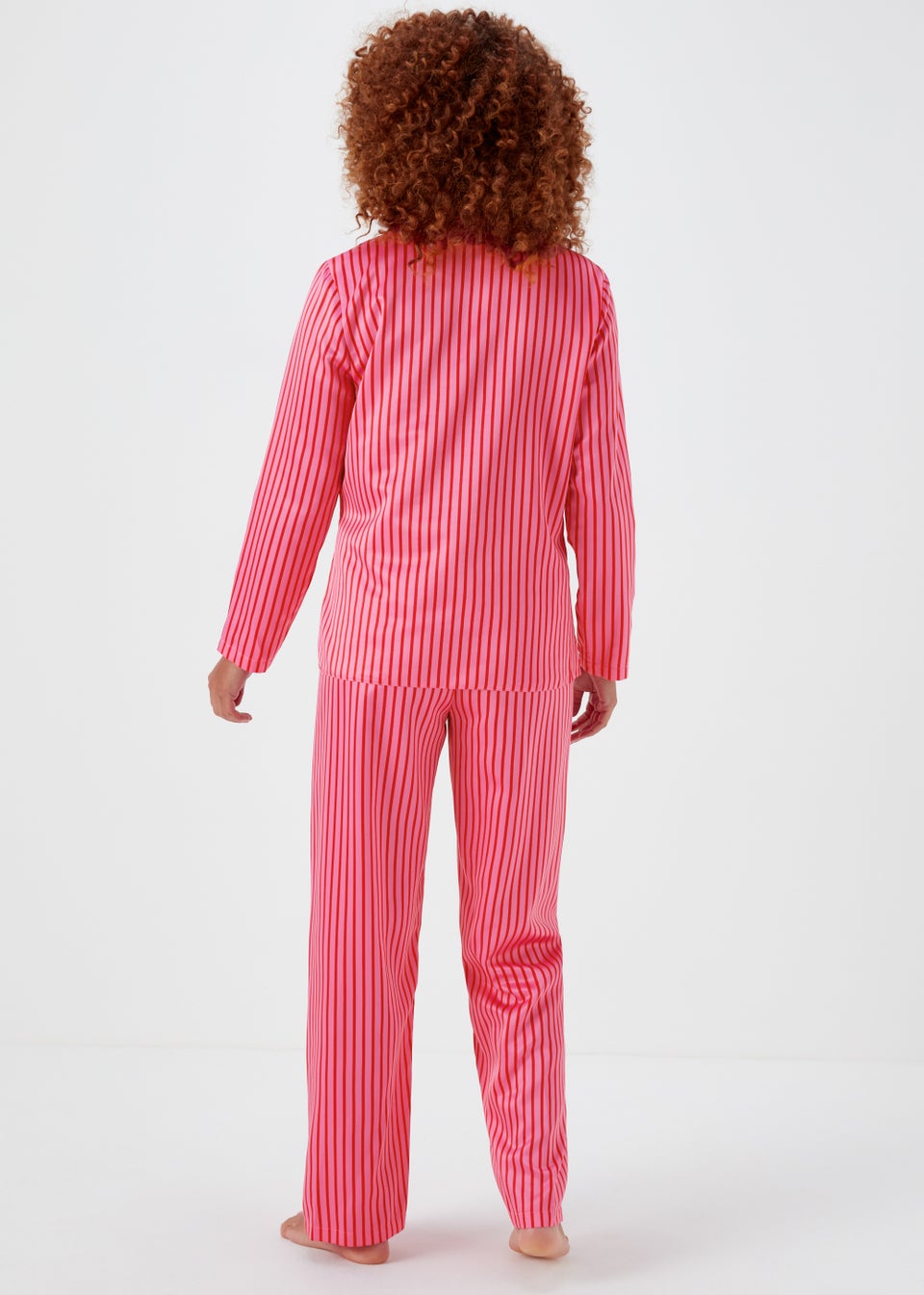Pink Stripe Satin Button Up Pyjama Set