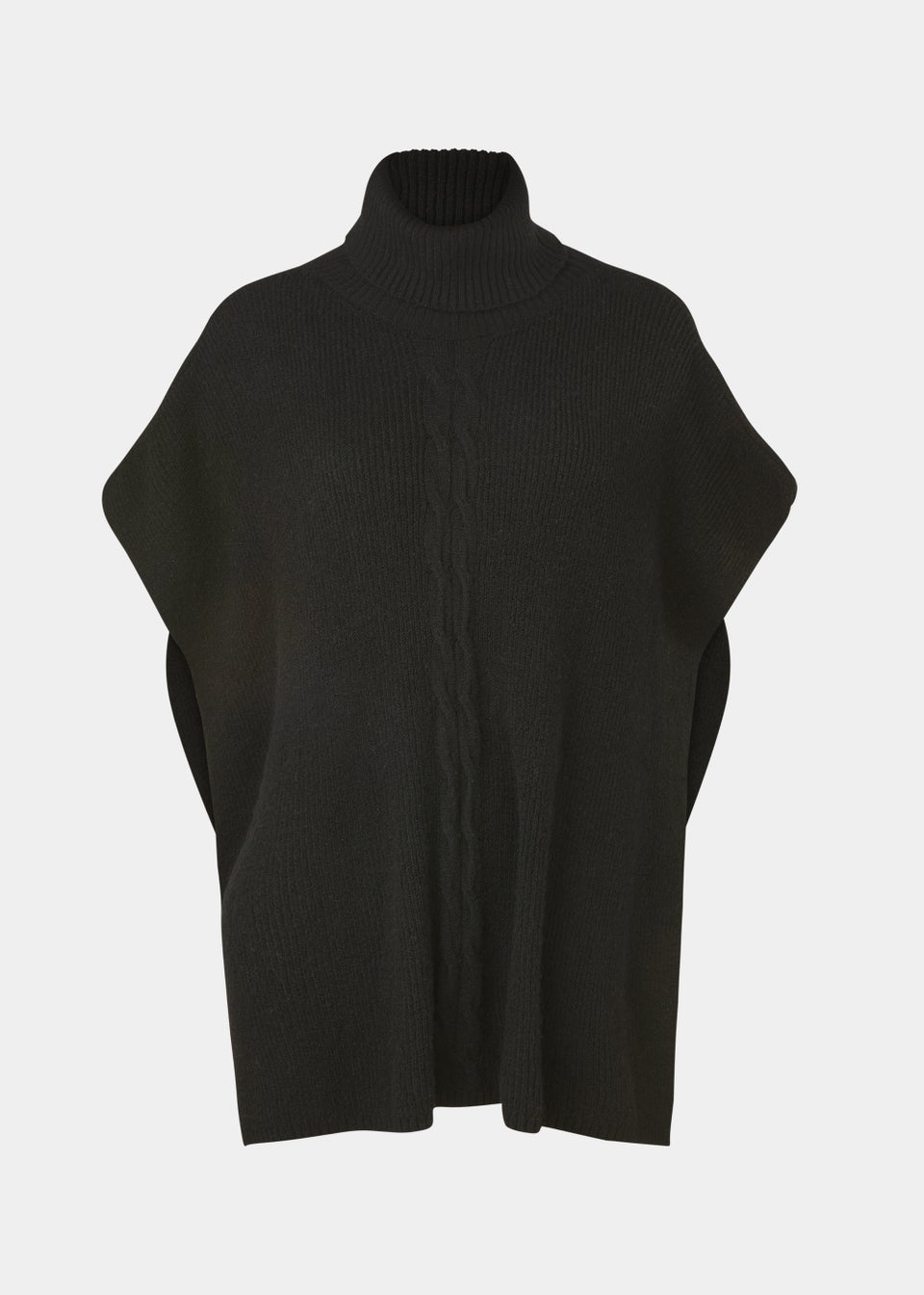 Black Cable Knit Roll Neck Poncho