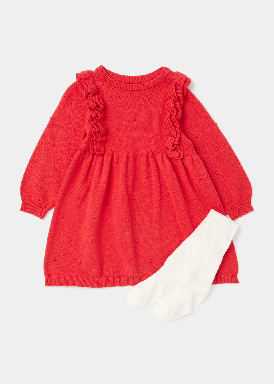 Girls Red Spot Knitted Tunic Dress & Tights Set (9mths-6yrs)