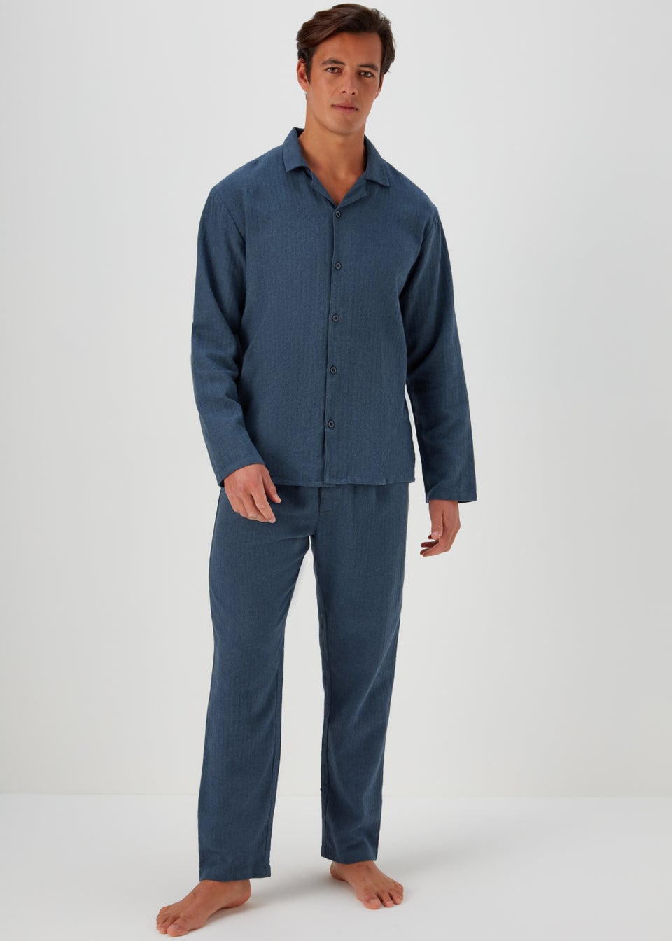 Navy Brushed Woven Pyjama Set - Matalan