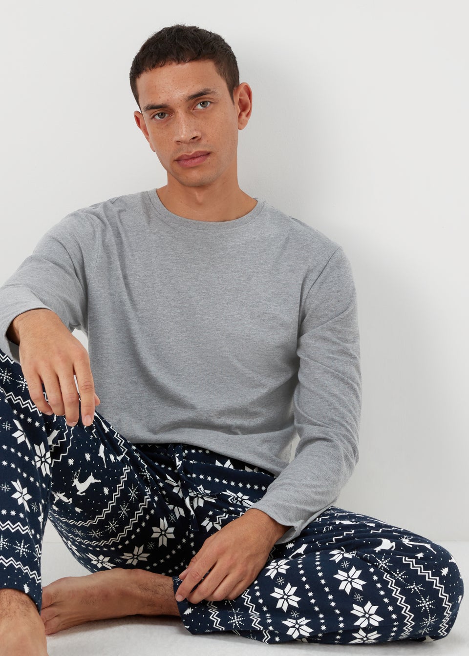 Grey & Navy Fair Isle Pyjama Gift Set