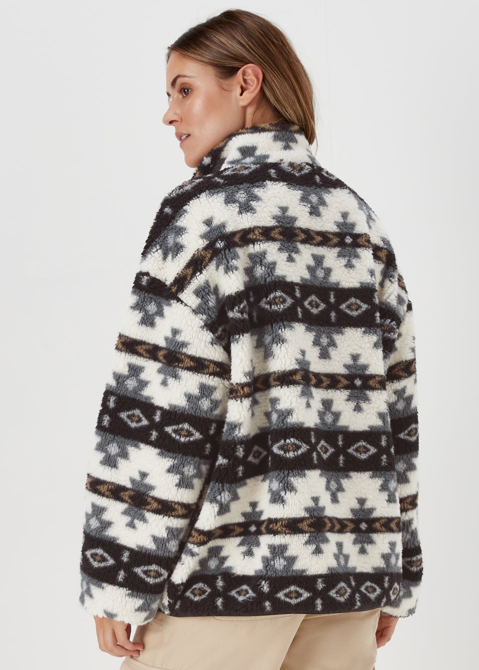 Multicoloured Print Half Zip Teddy Fleece Matalan