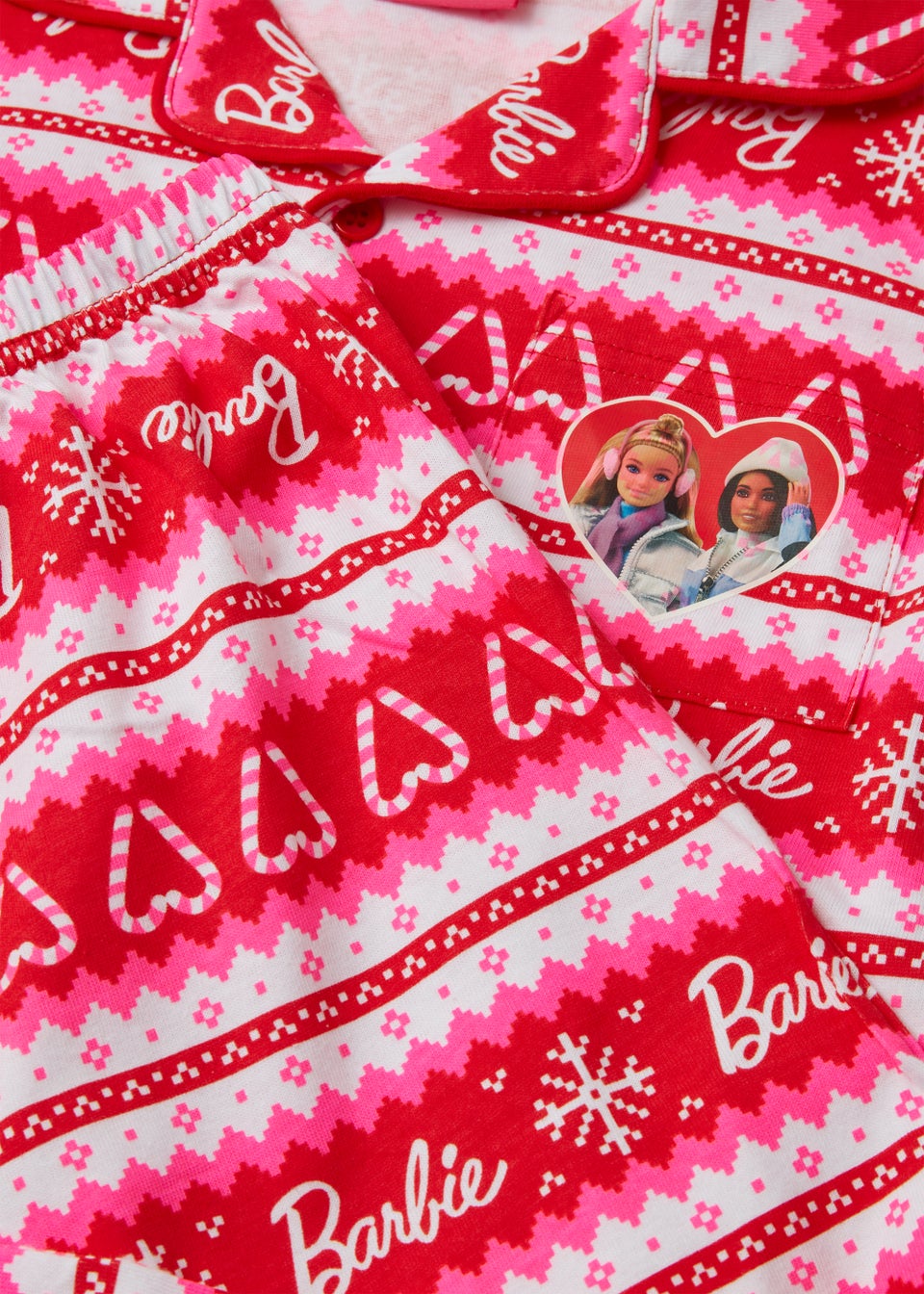Girls Pink Barbie Christmas Button Up Pyjama Set (4-13yrs)