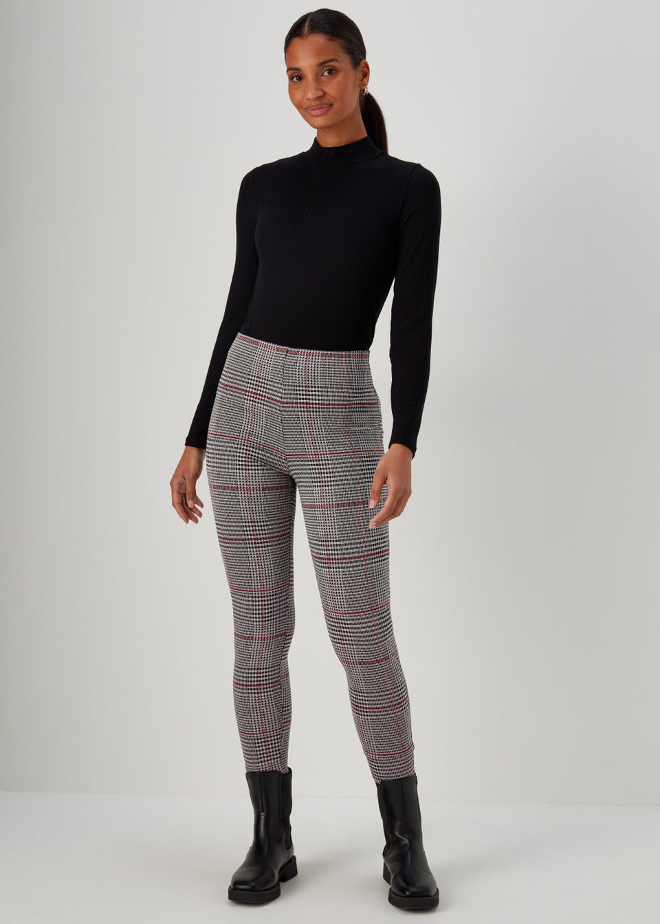 Black Check Stirrup Leggings - Matalan