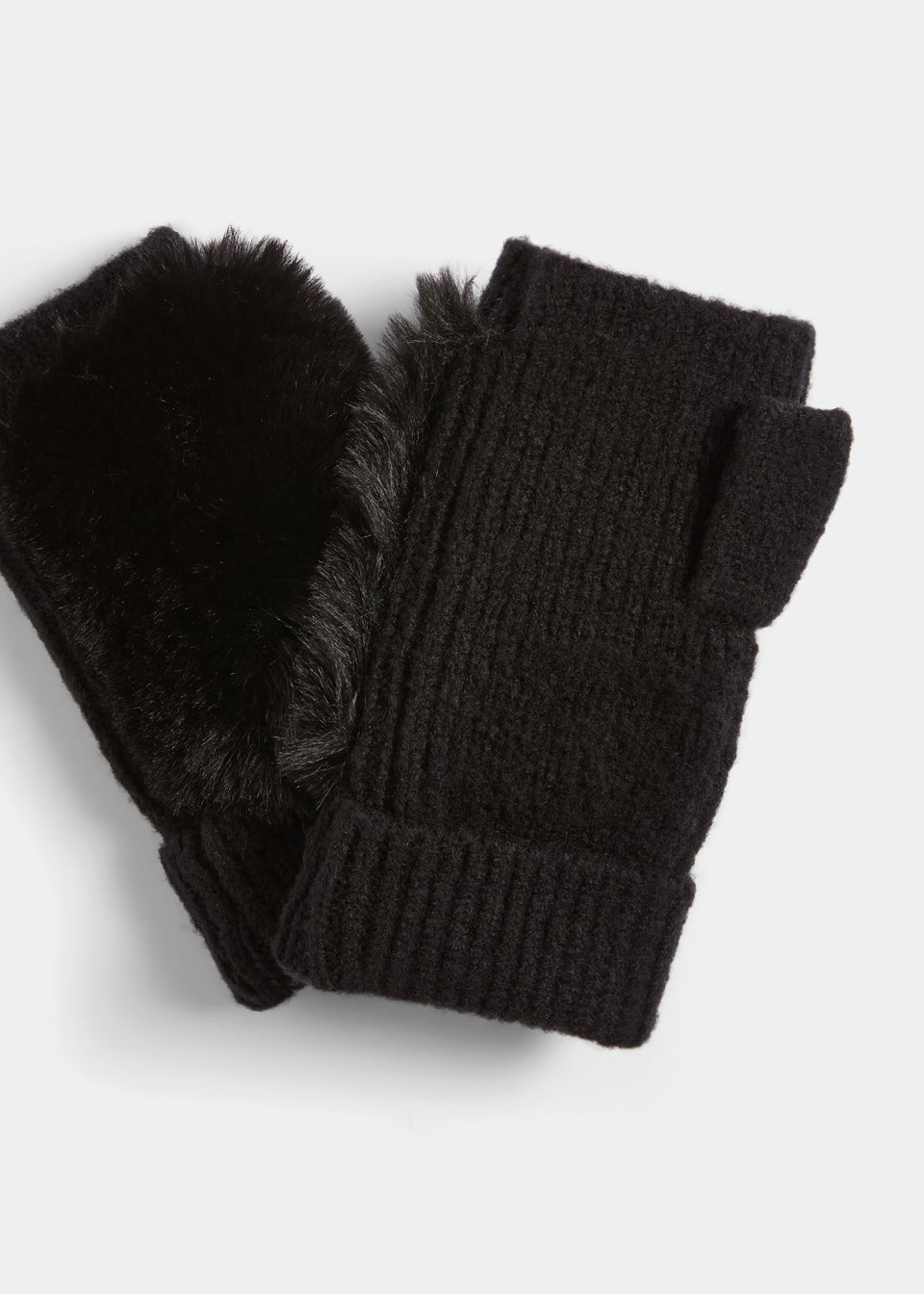 Black Faux Fur Fingerless Gloves