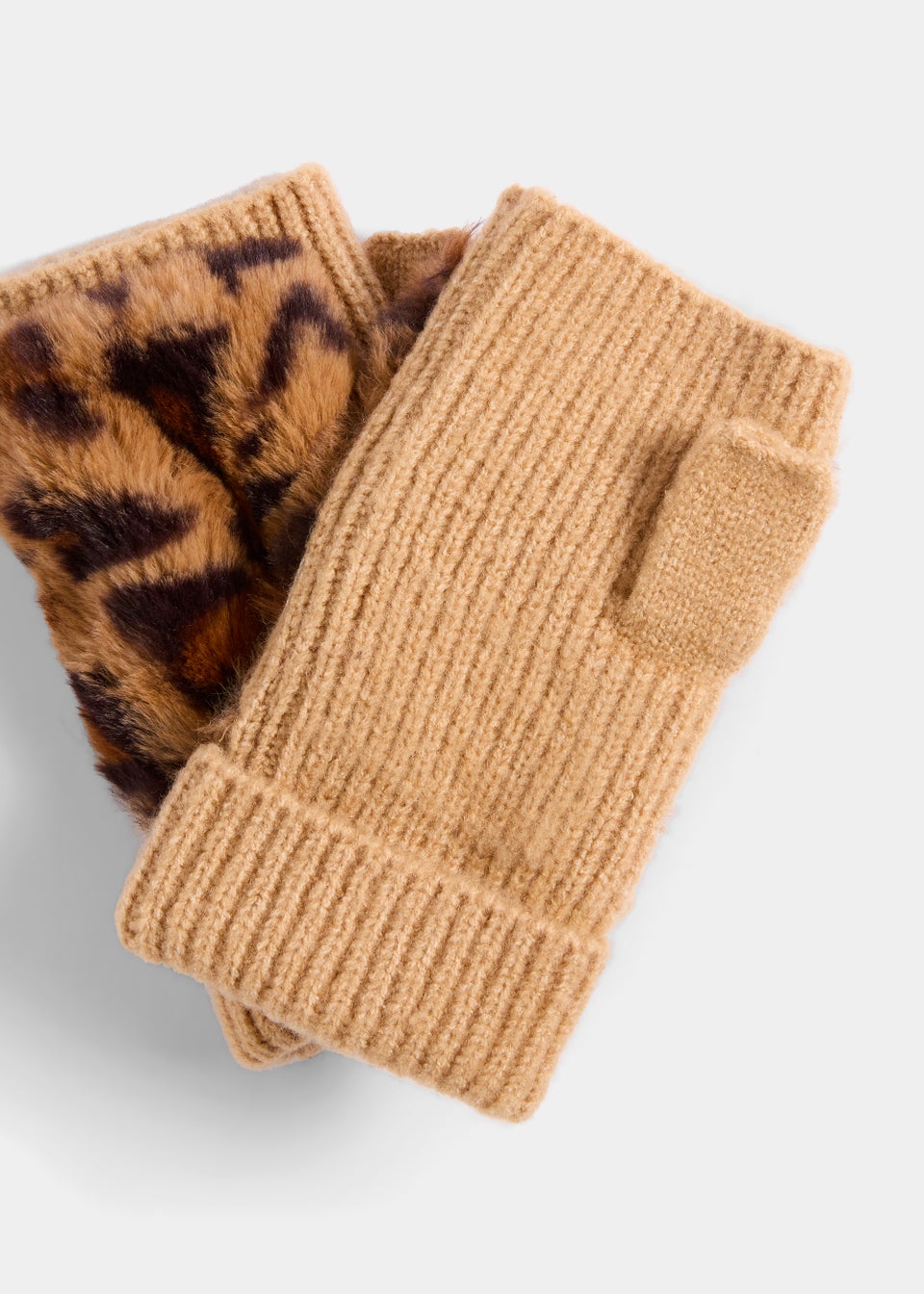 Natural Faux Fur Fingerless Gloves Matalan