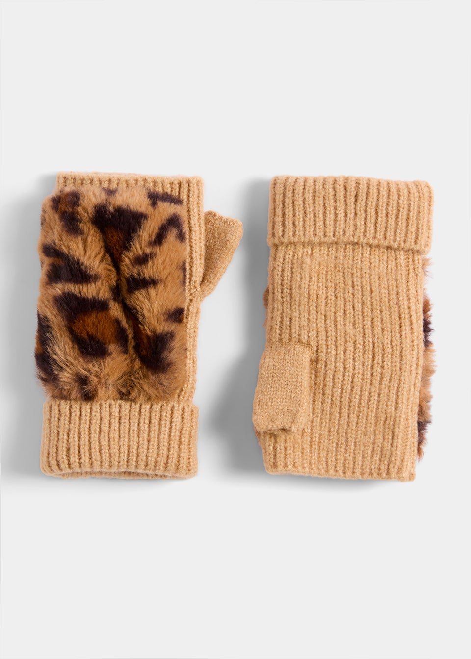Natural Faux Fur Fingerless Gloves Matalan