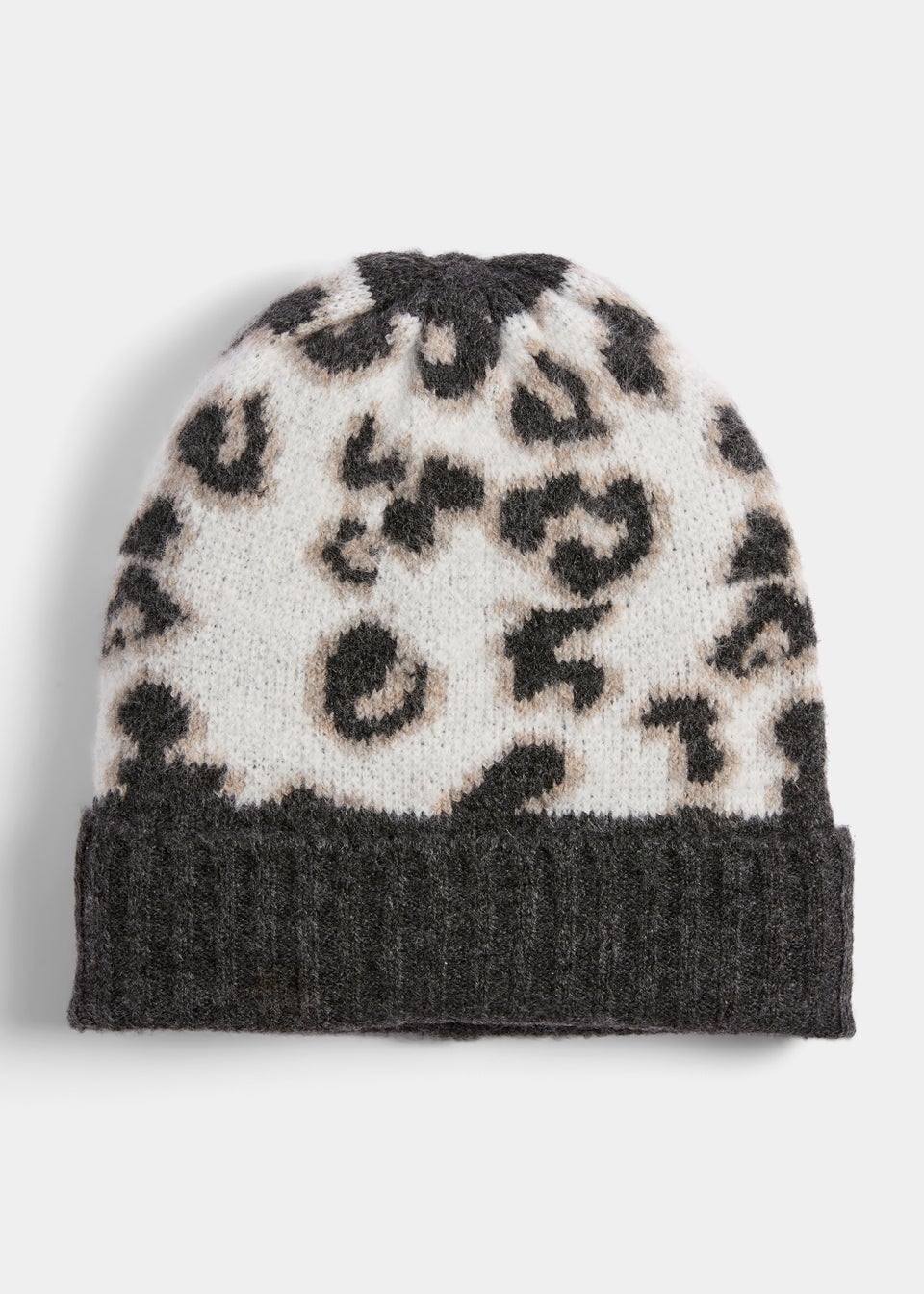 Black & White Leopard Print Beanie Hat