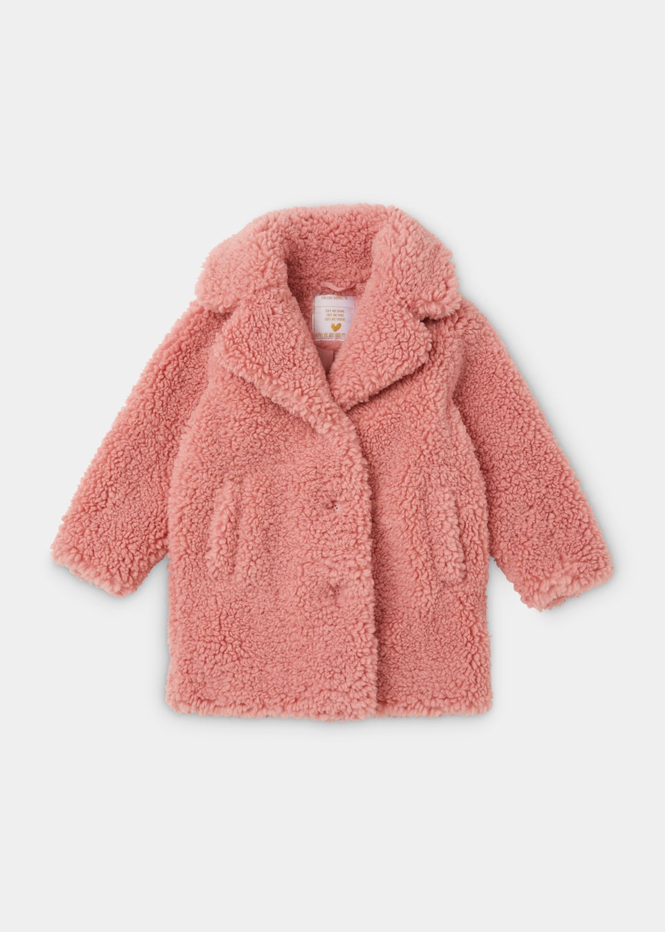 Girls Pink Longline Teddy Fleece Coat (4-13yrs)