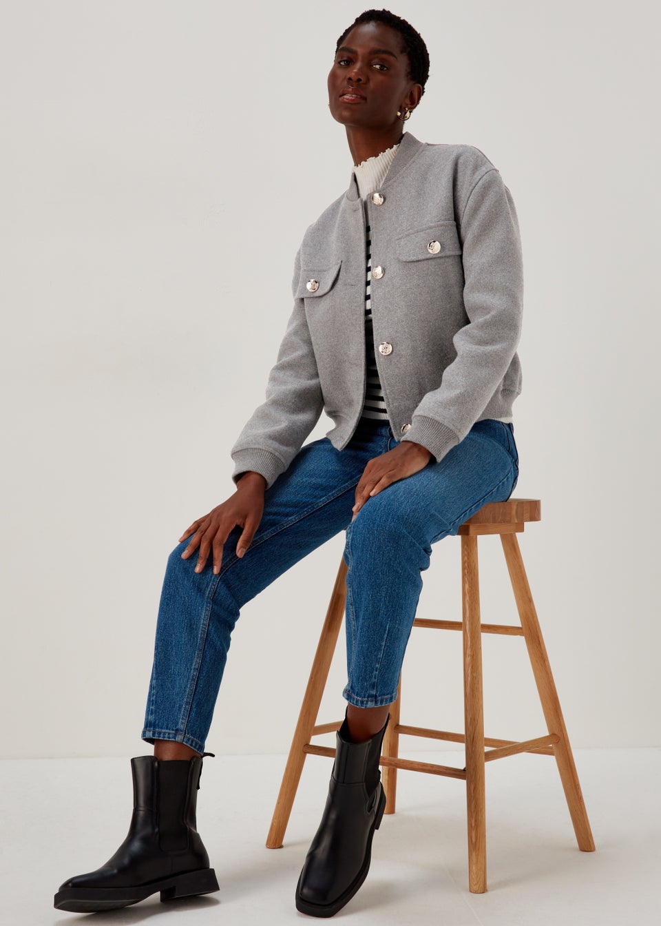 Grey military jacket womens shop