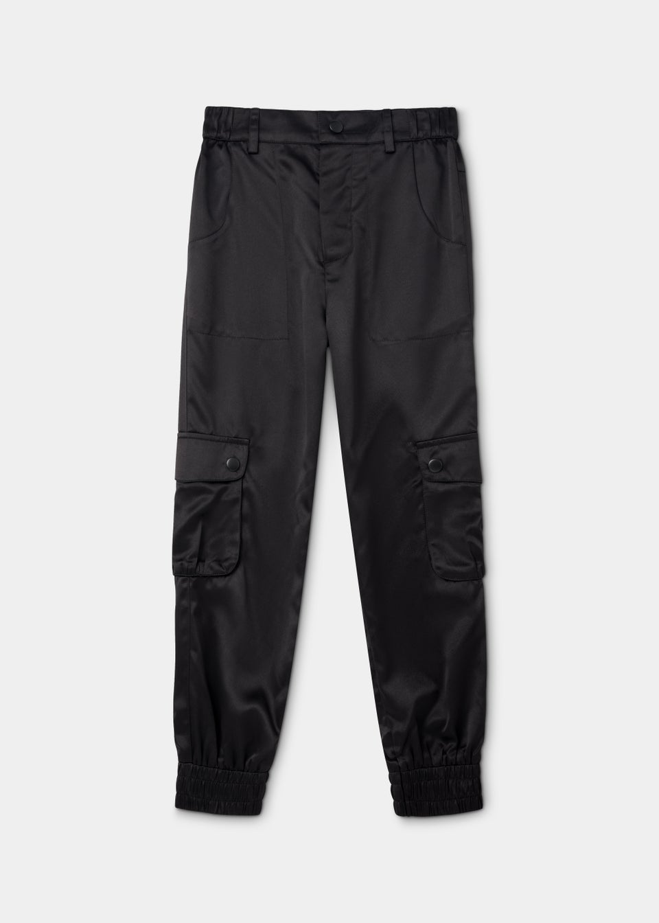 Girls Black Satin Cargo Trousers (4-15yrs)