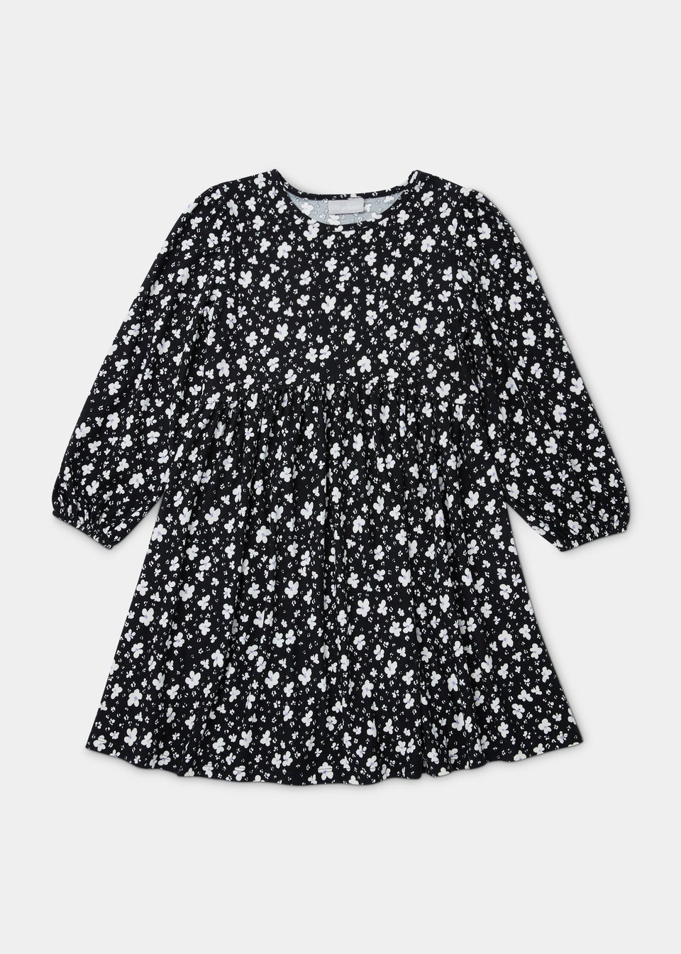 Girls Monochrome Floral Soft Touch Dress (4-13yrs)