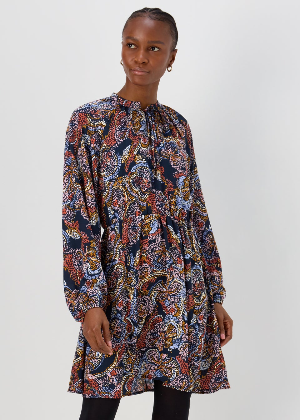 JDY Cana Multicoloured Print Long Sleeve Mini Dress - Matalan