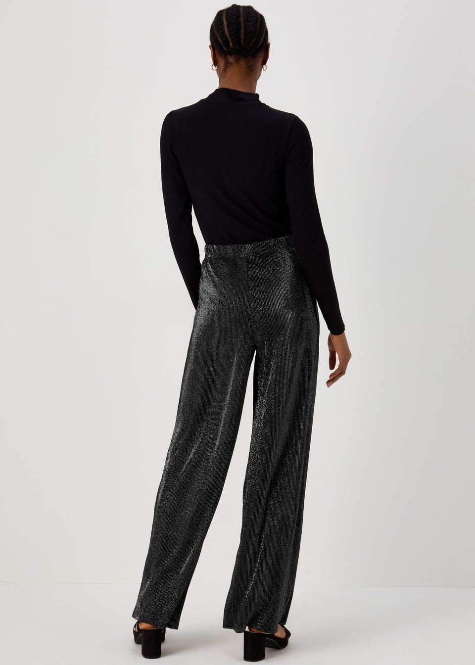 JDY Vilma Black Glitter Wide Leg Trousers