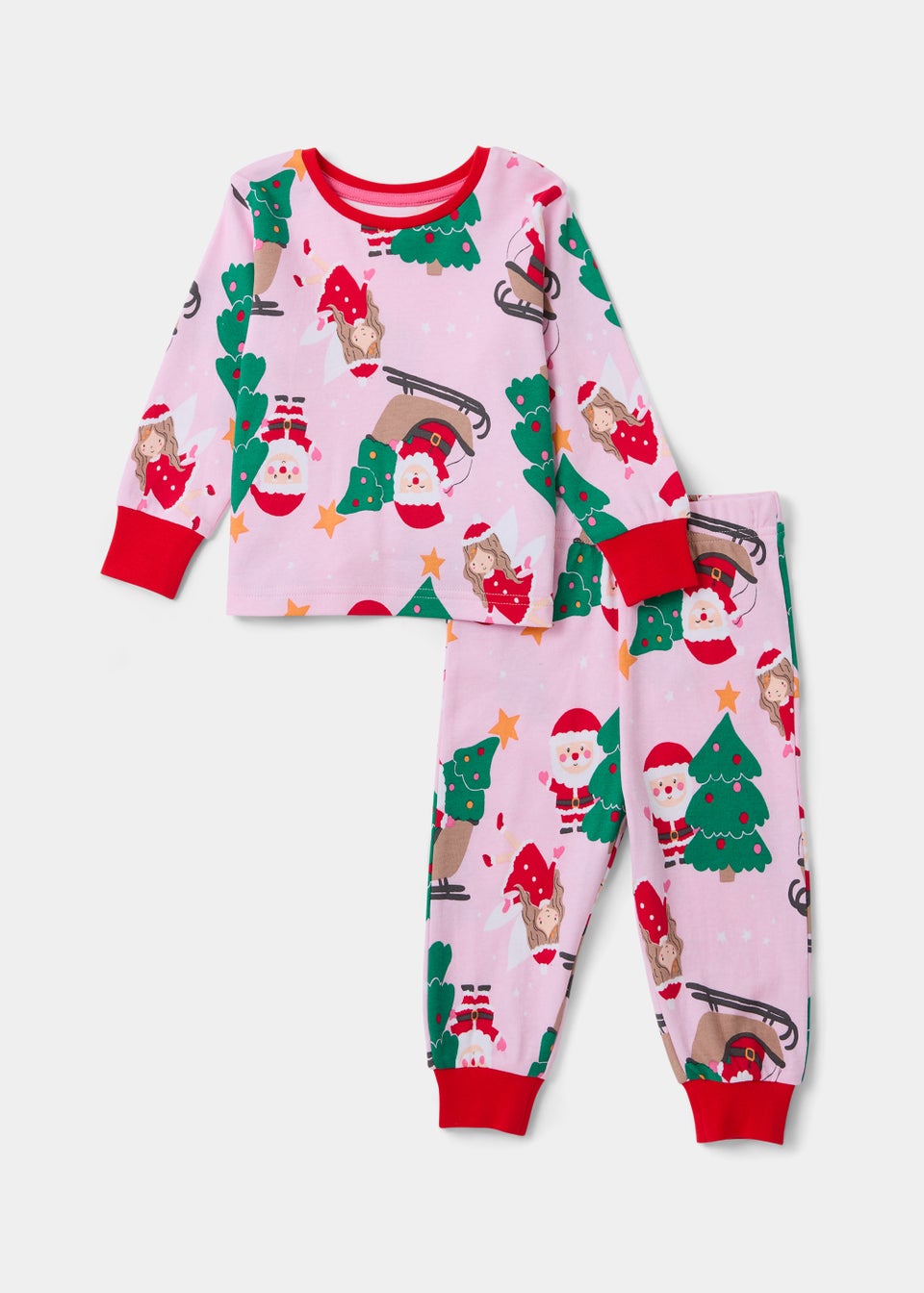 Girls Pink Christmas Print Pyjama Set (9mths-5yrs)