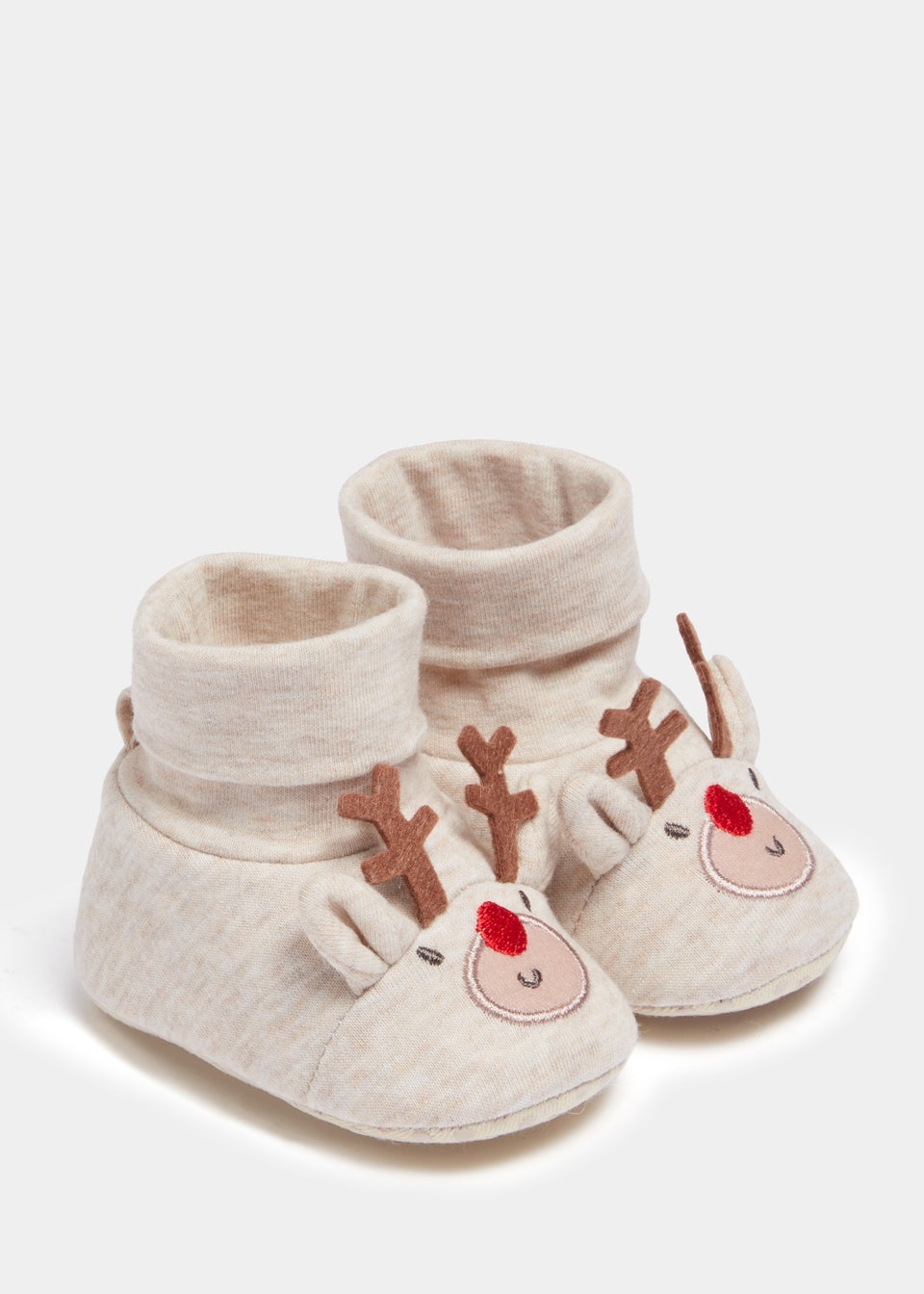 Cream Christmas Reindeer Soft Sole Baby Sock Boots (Newborn-18mths)