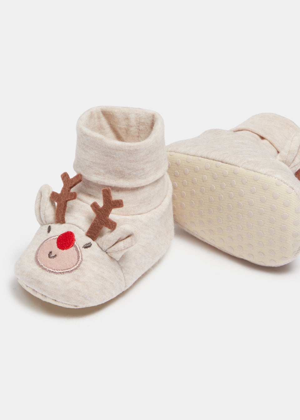 Cream Christmas Reindeer Soft Sole Baby Sock Boots (Newborn-18mths)
