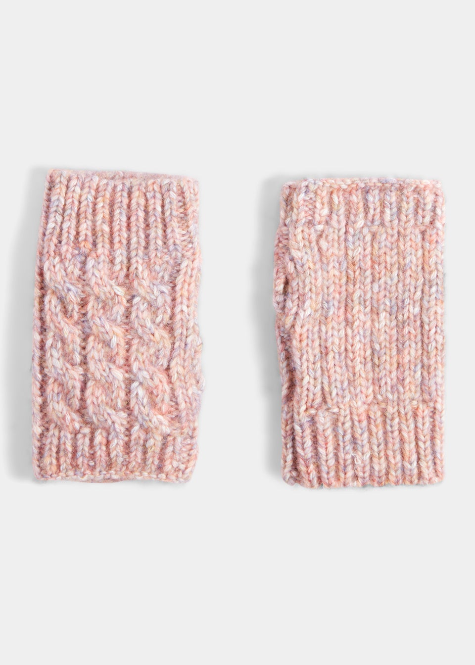 Pink Chunky Cable Knit Beanie Hat & Fingerless Gloves Set - Matalan