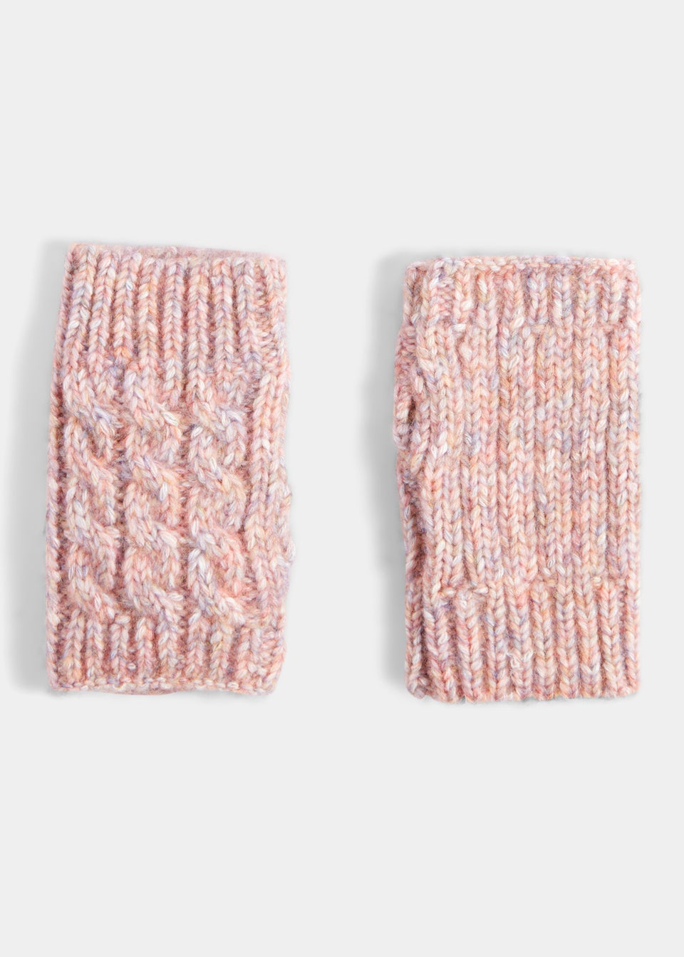 Pink Chunky Cable Knit Beanie Hat & Fingerless Gloves Set