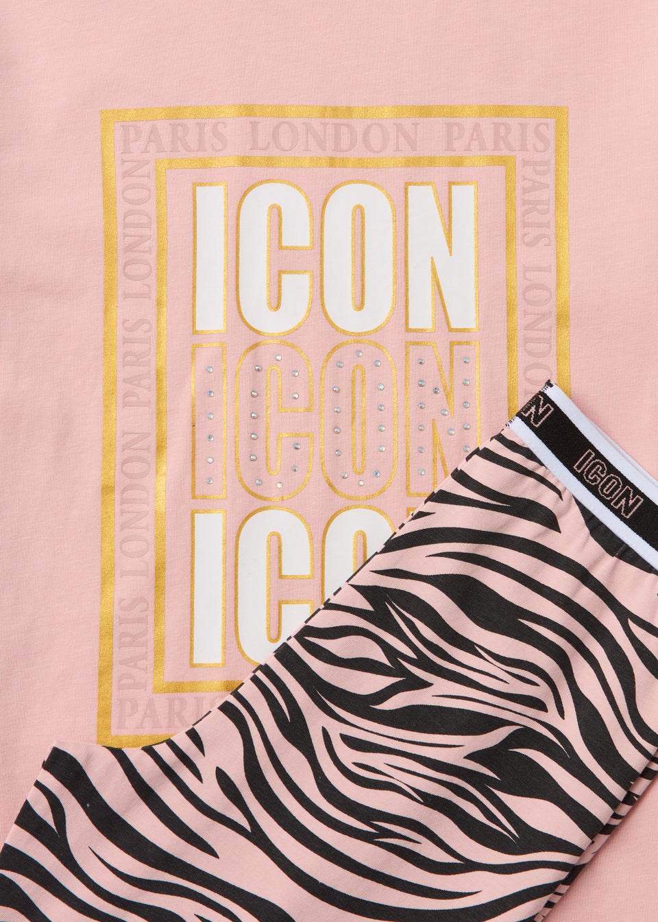 Girls Pink Icon Zebra Print Pyjama Set (4-13yrs)