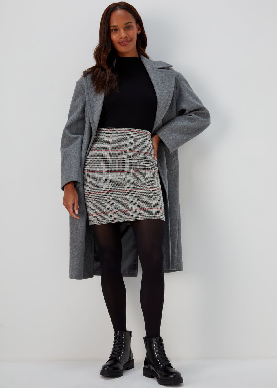 Grey Check Textured Mini Skirt - Matalan