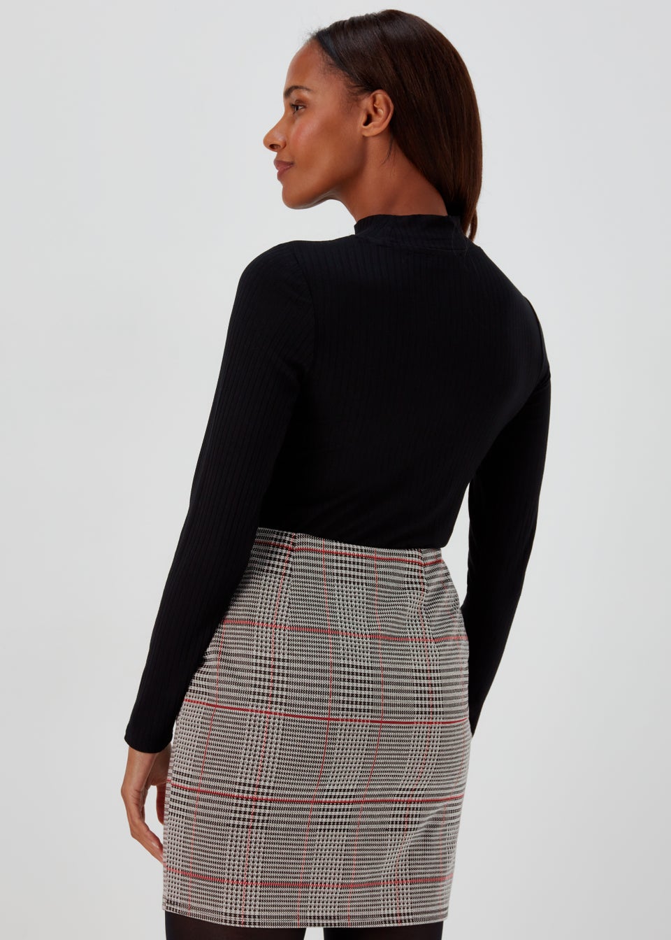 Grey Check Textured Mini Skirt