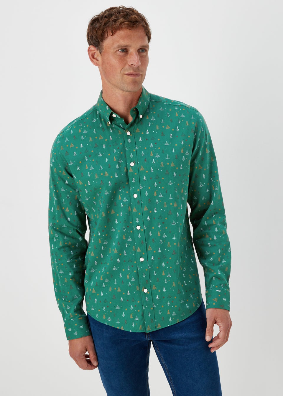 Green Christmas Print Long Sleeve Shirt