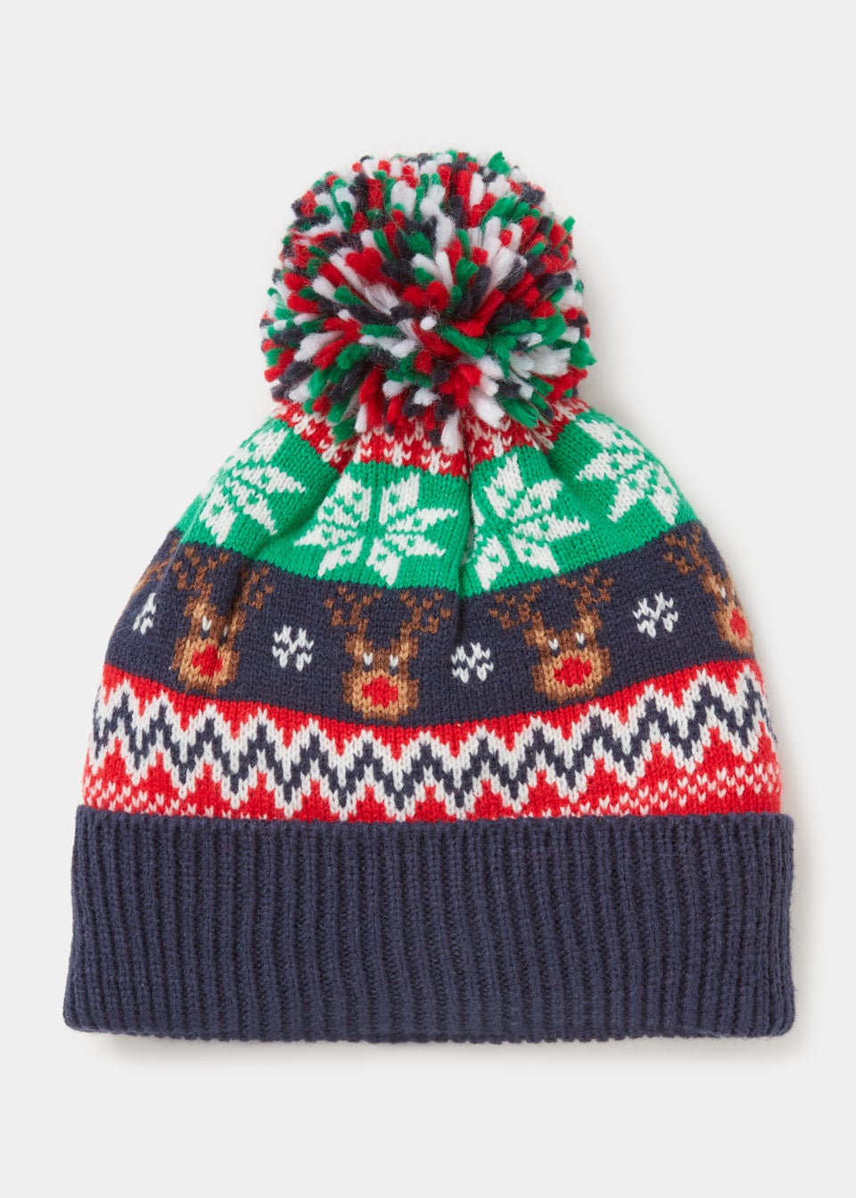 Navy Christmas Reindeer Bobble Hat
