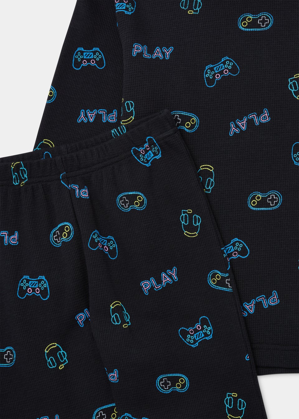 Boys Black Waffle Gaming Pyjama Set (4-13yrs)
