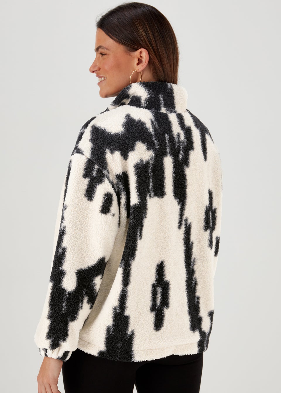 Monochrome Print Half Zip Borg Top