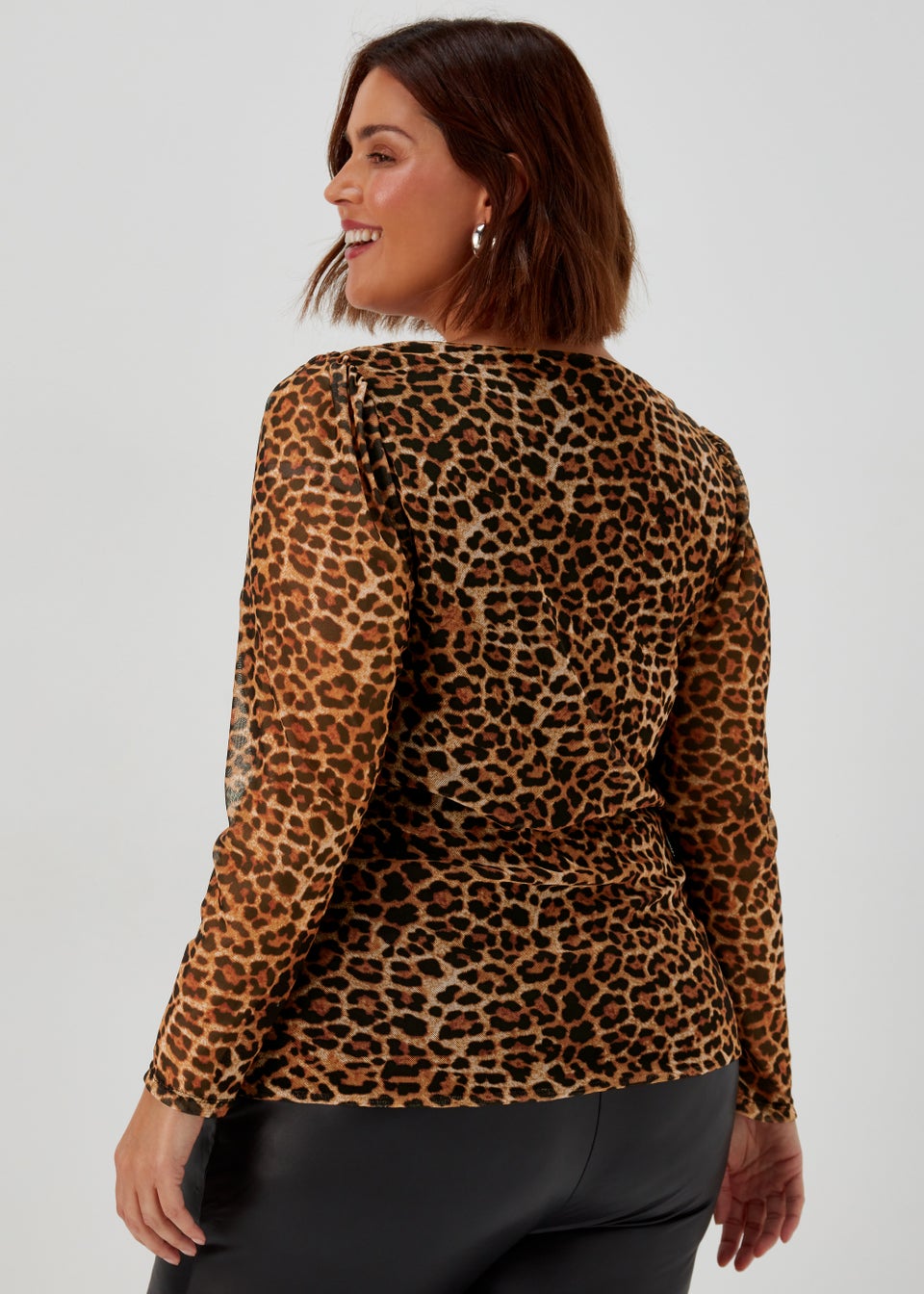 Papaya Curve Brown Leopard Print Long Sleeve Mesh Top